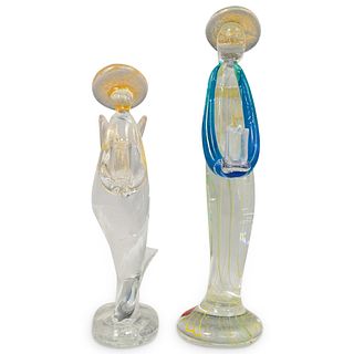 (2 Pc) Murano Art Glass Winged Angel Candle Holders