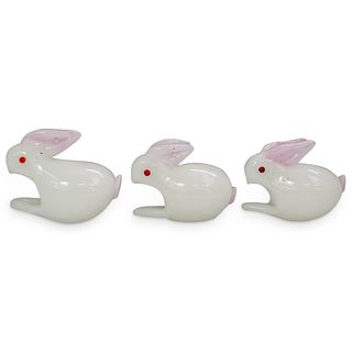 (3 Pc) Murano Art Glass Rabbit Figurines
