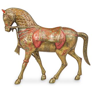 Chinese Brass and Enamel Horse Sculpture