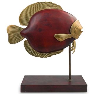 Mid Cent. Wood & Brass Fish Sculpture