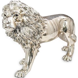 Attrib. Alessandro Magrino Silver Lion Sculpture