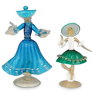 (2 Pc) Murano Glass Venetian Figurines