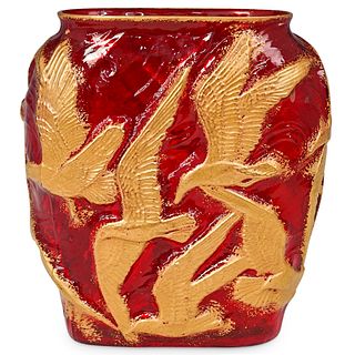 1930s Art Deco Seagull Birds Glass Oval Vase