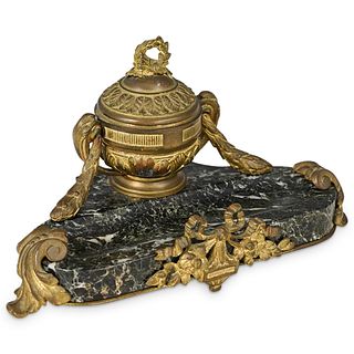 Antique German Marble and Bronze Inkwell
