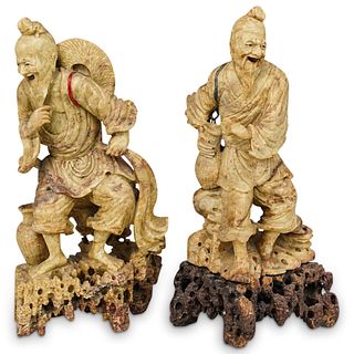 (2 Pc) Fisherman Soapstone Carved Figurines