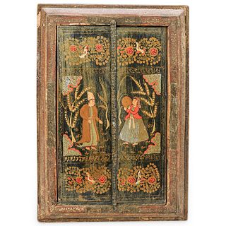 Indo-Persian Intarsia and Painted Folding Dresser Mirror