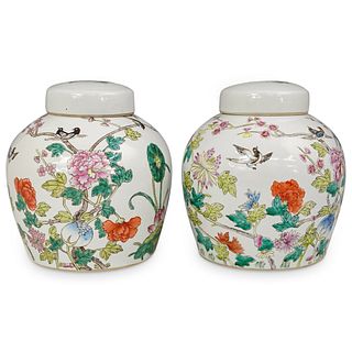 (2 Pc) Pair of Chinese Porcelain Lidded Vases