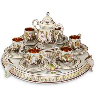 (14 Pc) Capodimonte Glazed Porcelain Tea Set