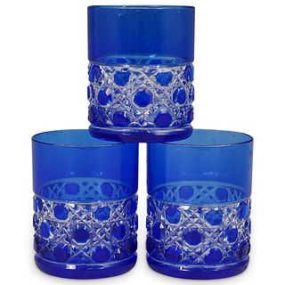 (3 Pc) Bohemian Cobalt Blue Water Glasses