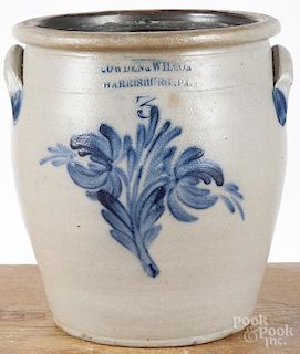 Pennsylvania three-gallon stoneware crock, 19th c., impressed Cowden & Wilcox Harrisburg PA