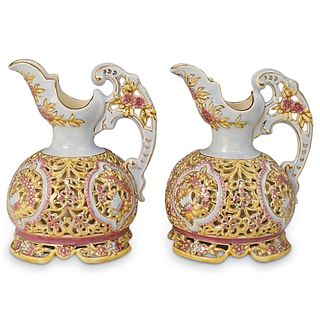 Pair of Antique Zsolnay Porcelain Pitchers