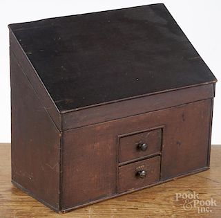 Pine letter box, 19th c., retaining an old varnished surface, 9 1/2'' h., 11 1/4'' w.