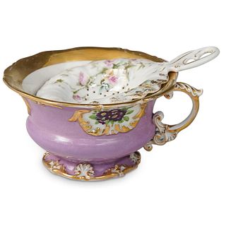 (2 Pc) Porcelain Tea Cup & Strainer