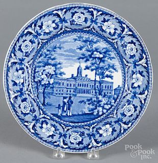 Historical blue Staffordshire City Hall New York plate, 19th c., 9 3/4'' dia.