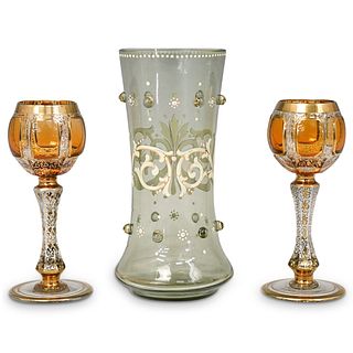 (3 Pc) Moser Bohemian Glassware Set