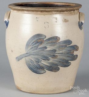 Pennsylvania three-gallon stoneware crock, 19th c., impressed Cowden & Wilcox Harrisburg Pa