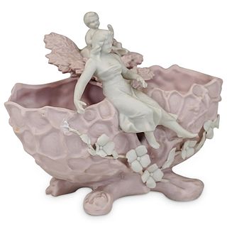 Maiden w/ Cherub Pink Bisque Porcelain Vase