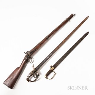 Cut-down Springfield Model 1842 Musket and Two Swords