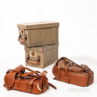 Two World War II Luftwaffe Ammunition Boxes and a Pair of German Military Leather Saddle Bags