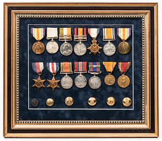 Collection of Framed British, Canadian and American Service Medals and Buttons