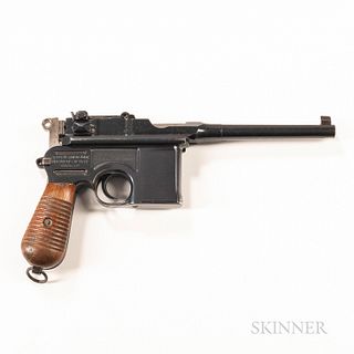 Mauser Model 1930 C96 Broom Handle Semiautomatic Pistol, Holster, and Leather Suspension Rig
