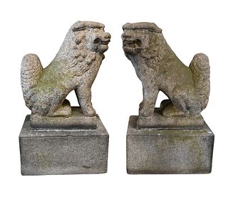 Pair of 19th Century Carved Granite Foo Dogs