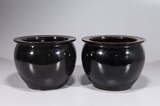 Pair of Black Porcelain Vases
