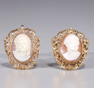 Two Carved Cameo Pendants & Broaches