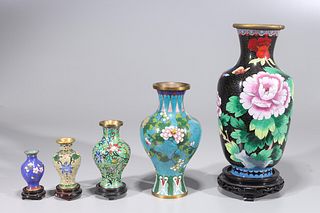 Group of Five Chinese Cloisonne Enameled Vases