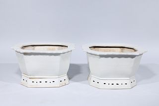 Pair of White Glazed Porcelain Planters