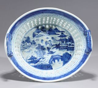 Chinese Blue & White Porcelain Basket