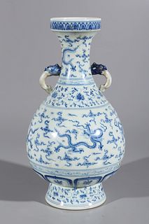 Chinese Blue & White Porcelain Dragon Vase