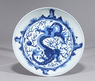 Chinese Blue & White Porcelain Dragon Dish