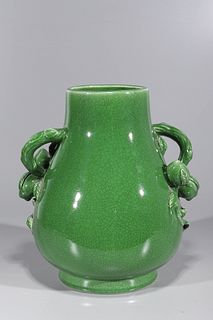 Chinese Green Crackle Glazed Peach Vase