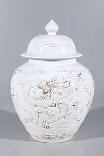 Chinese White Glazed Covered Dragon Vase