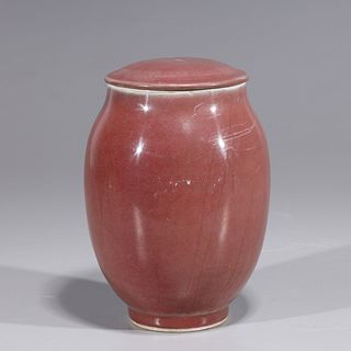 Chinese Red Glazed Covered Vase