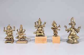 Group of Five Antique Indian Figures of Ganesha