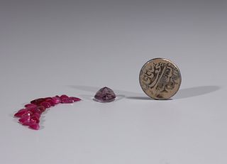 Grouping of Gem Stones & Persian Coin