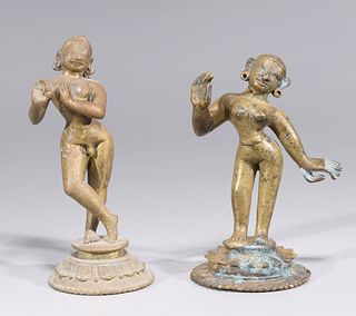 Pair Antique Cast Bronze Statues Krishna and Radha