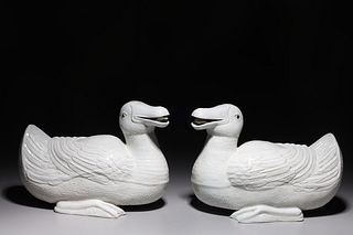 Pair of Chinese White Glazed Ducks