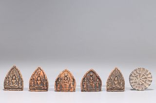 Group of Six Antique Burmese Clay Offering Tablets