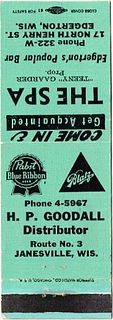 1959 Pabst Blue Ribbon Beer 115mm long WI-PAB-GOOD The Spa 17 N Henry Street Edgerton Wisconsin - Teeny Gaarder