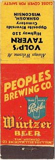 1933 Wurtzer Beer 111mm long WI-PEOPLE-1 Volp's Tavern Opposite Riverside Cemetery
