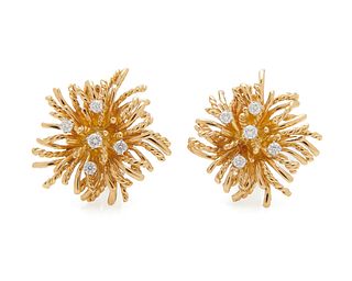 TIFFANY & CO. 18K Gold and Diamond 'Anemone' Earrings