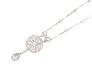 Edwardian Platinum and Diamond Lavallière Necklace