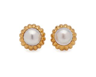 DAVID WEBB 18K Gold and Mabe Pearl Earclips
