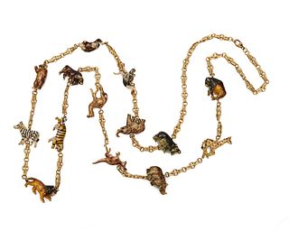 18K Gold and Enamel Animal Necklace