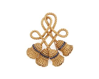 TIFFANY & CO. Gold, Sapphire, and Diamond Brooch