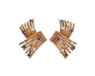 TIFFANY & CO., SCHLUMBERGER 18K Gold, Sapphire, and Diamond 'V-Rope' Earrings