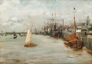 WILLIAM MERRITT CHASE, (American, 1849-1916), Port of Antwerp, ca. 1883-4